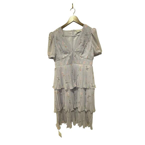 SELF-PORTRAIT‎ Belted pleated Floral Print Chiffon Midi Dress Size 12 NWT - Picture 10 of 12